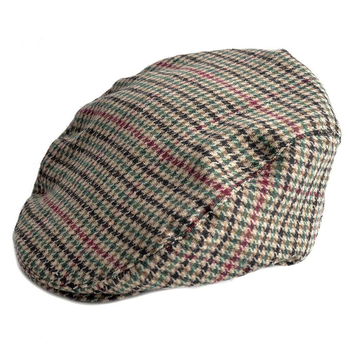 Mens Flat Cap Houndstooth Check Wool Blend Winter Hat Cream / M/L