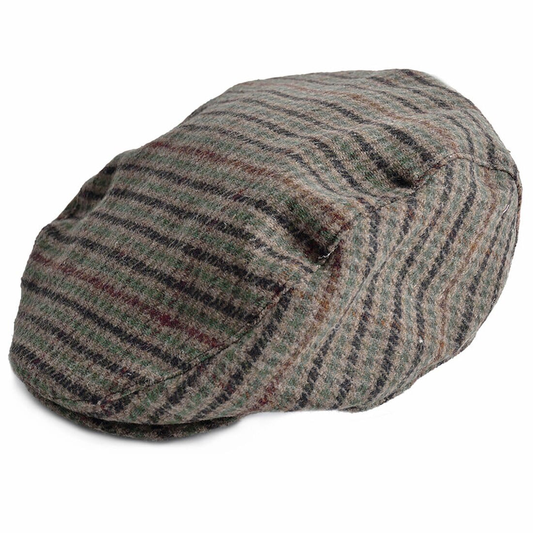 Mens Flat Cap Houndstooth Check Wool Blend Winter Hat Brown / M/L