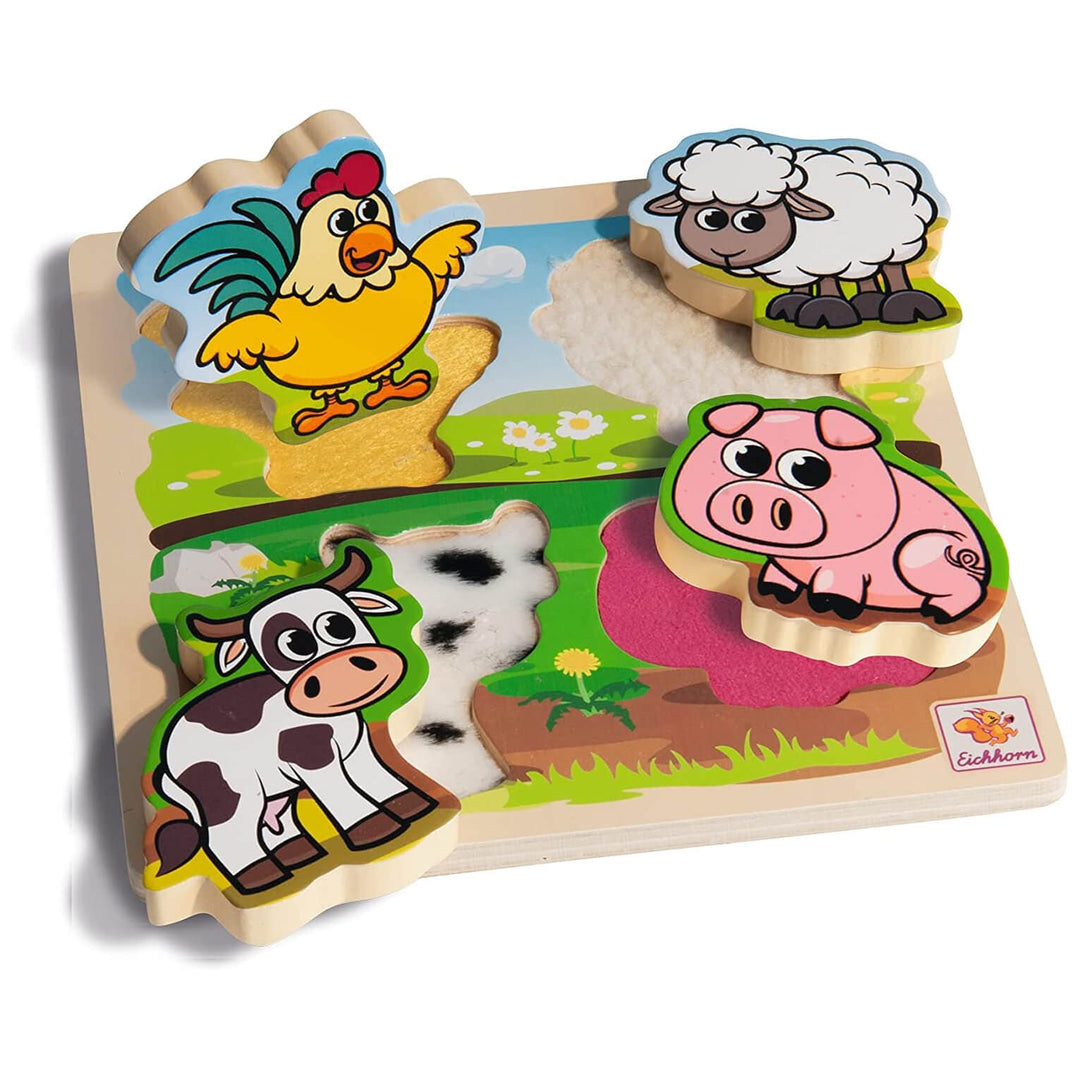 Eichhorn Wooden Puzzle Farm Animals with Fabric 5 Pieces Age 1+