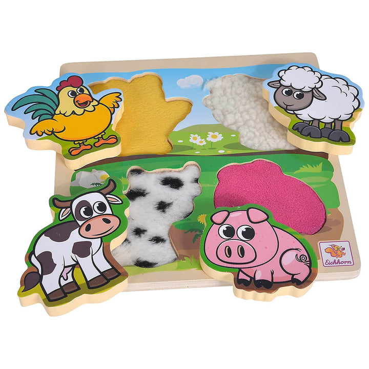 Eichhorn Wooden Puzzle Farm Animals with Fabric 5 Pieces Age 1+