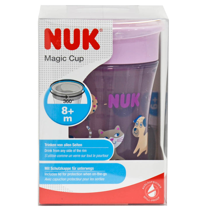 NUK Magic Cup 230ml Spillproof Lid Drinking Rim Air Vent Cat Dog