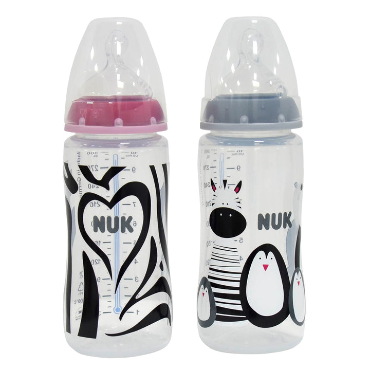 NUK Baby Bottle Set 2 x 300ml Temperature Indicator Animal Design