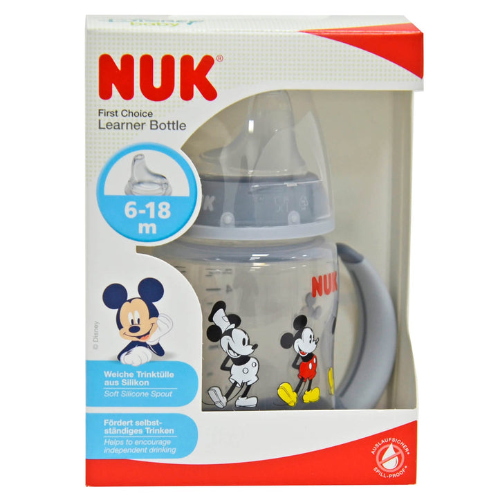 NUK Learner Bottle 150ml Spillproof Silicone Spout 2 Handles Mickey