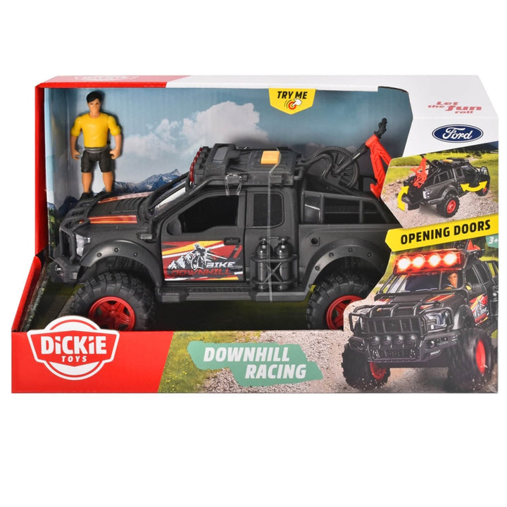 Dickie Toys Downhill Racing Set Ford Raptor Lights Sounds Bike