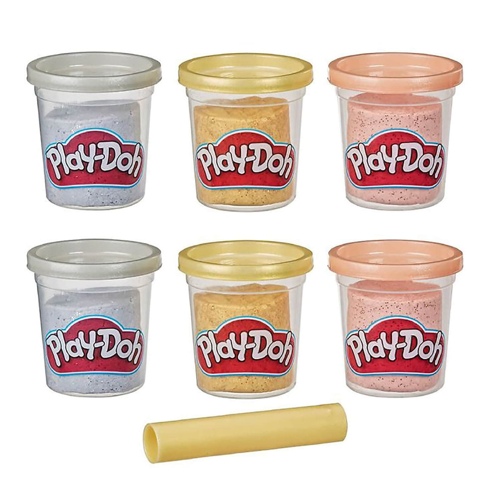 Play-Doh Metallics Compound 6 Tubs Glitter Dough Gold Roller