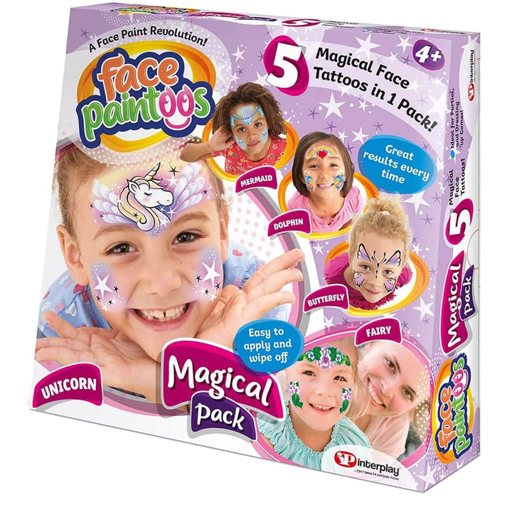 Face Paintoos Pack 5 Tattoos Designs Fancy Dress Fun Art Magical