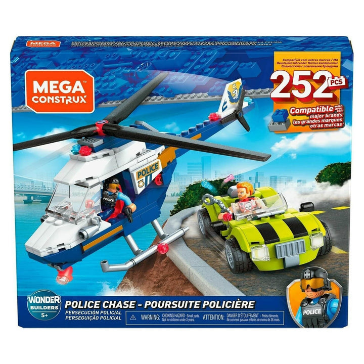 Mega Construx Police Chase Building Set Helicopter Car Age 5+