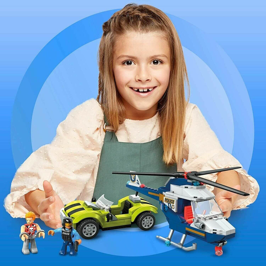 Mega Construx Police Chase Building Set Helicopter Car Age 5+