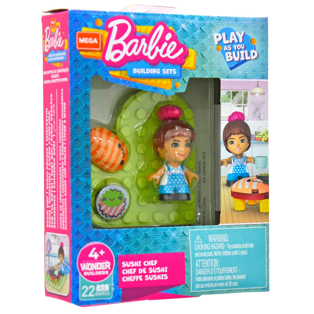 Barbie Mega Construx Micro Doll Building Set Heart Base Sushi Chef