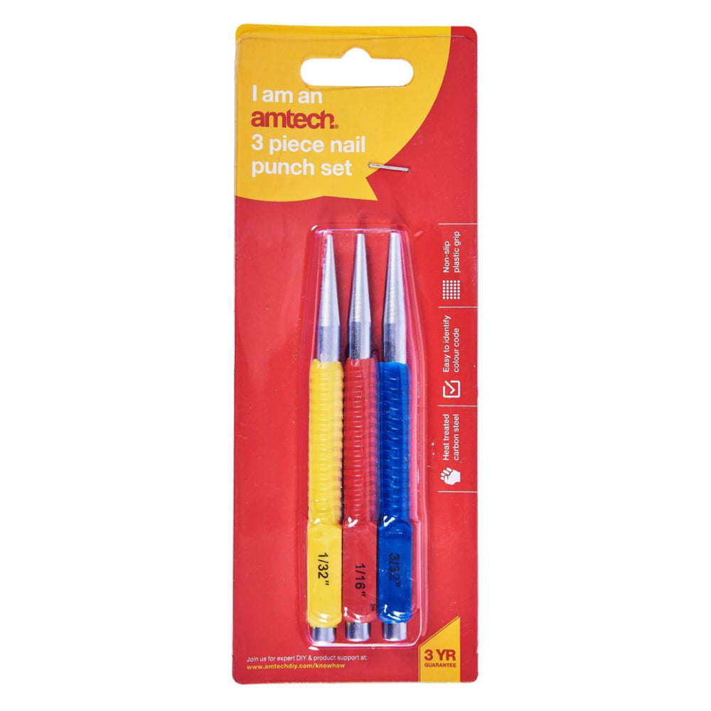 Amtech 3pc Colour Coded Nail Punch Set