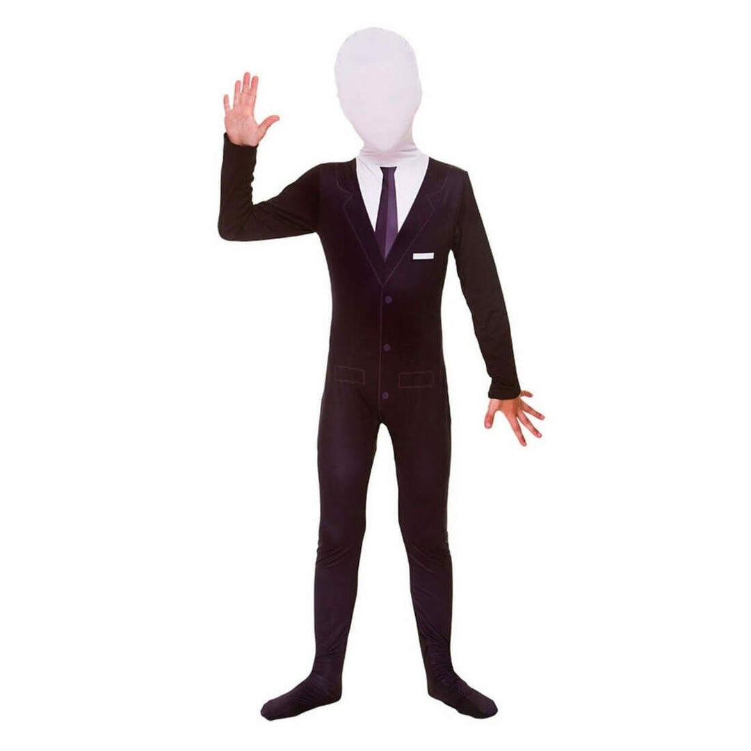 Childs Slenderman Skinz Black Body Suit Fancy Dress Costume M