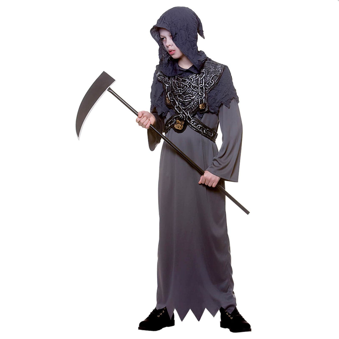 Boys Grim Reaper in Chains Halloween Costume Grey Hooded Robe