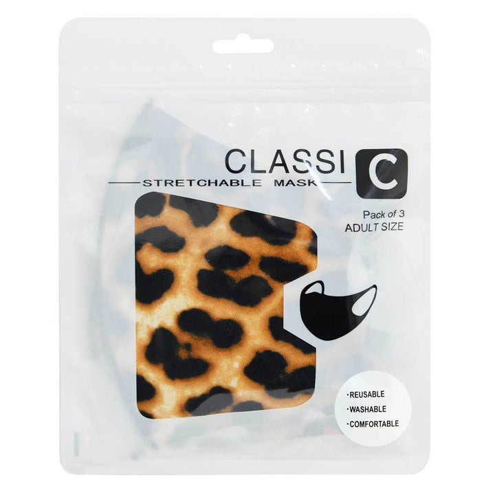 Pack of 3 Adults Washable Face Masks Fabric Animal Print