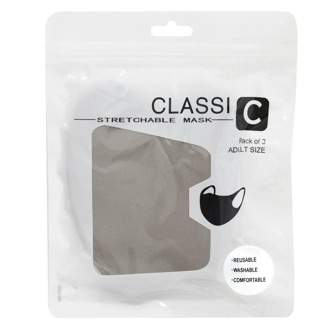 Pack of 3 Adult Washable Face Mask Stretch Fabric Grey