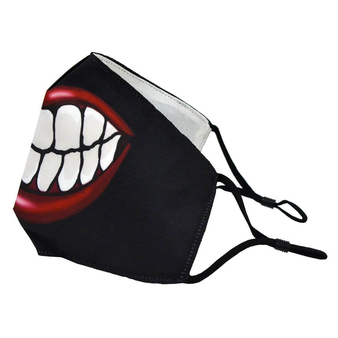 Adults Cotton Lined Face Mask Printed Adjustable Reusable Teeth - Black