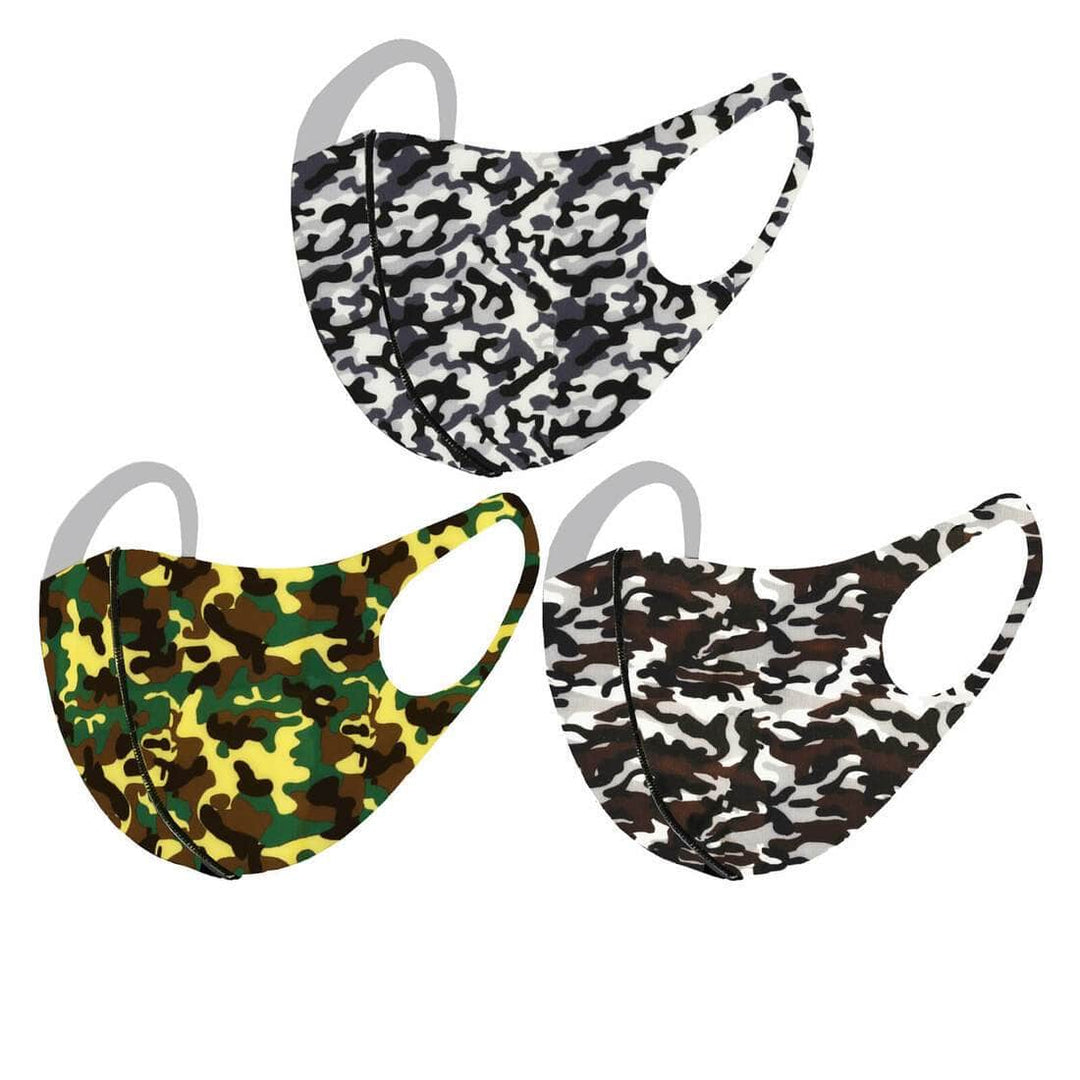 Pack of 3 Adult Washable Face Mask Stretch Fabric Camouflage