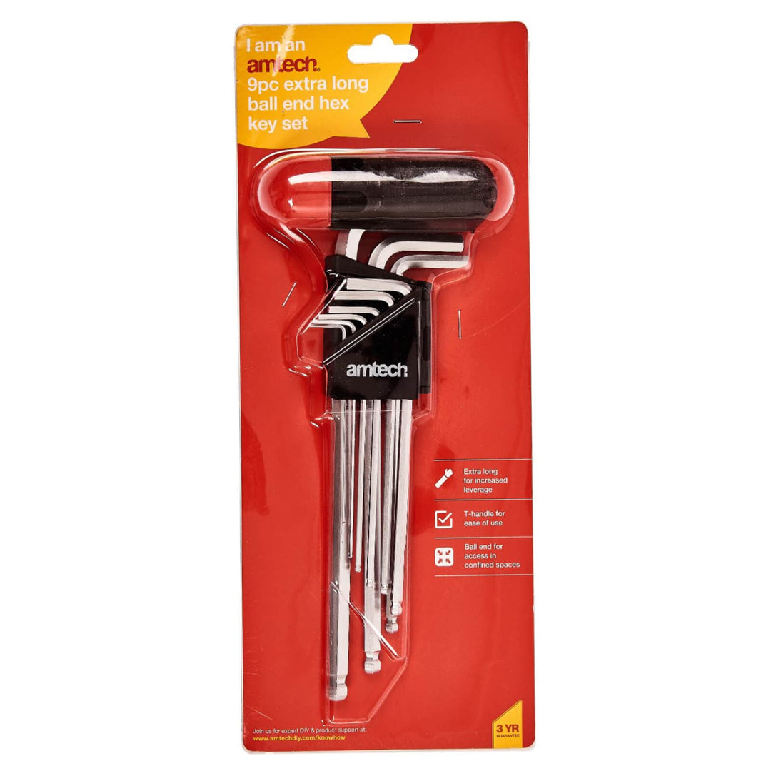 Amtech 9 Piece Ball End Hex Key Set Extra Long