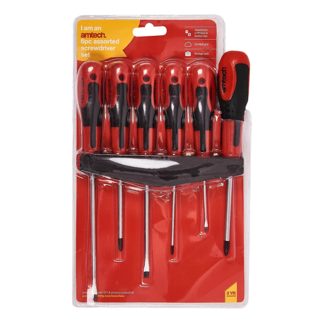 Amtech 6 Piece Assorted Screwdriver Set With Storage Rack