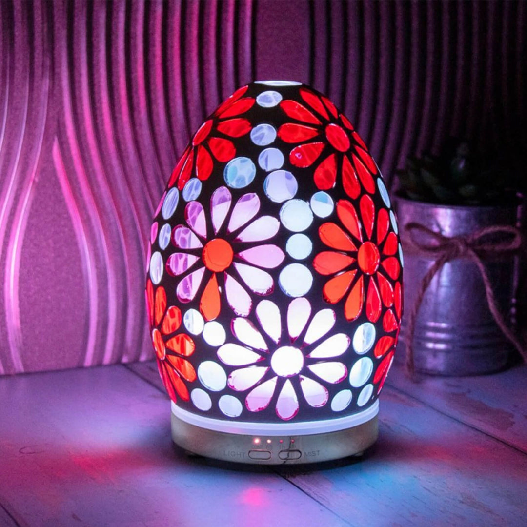 Aroma Humidifier Flower Mosaic Egg Colour Change LED Light 16cm