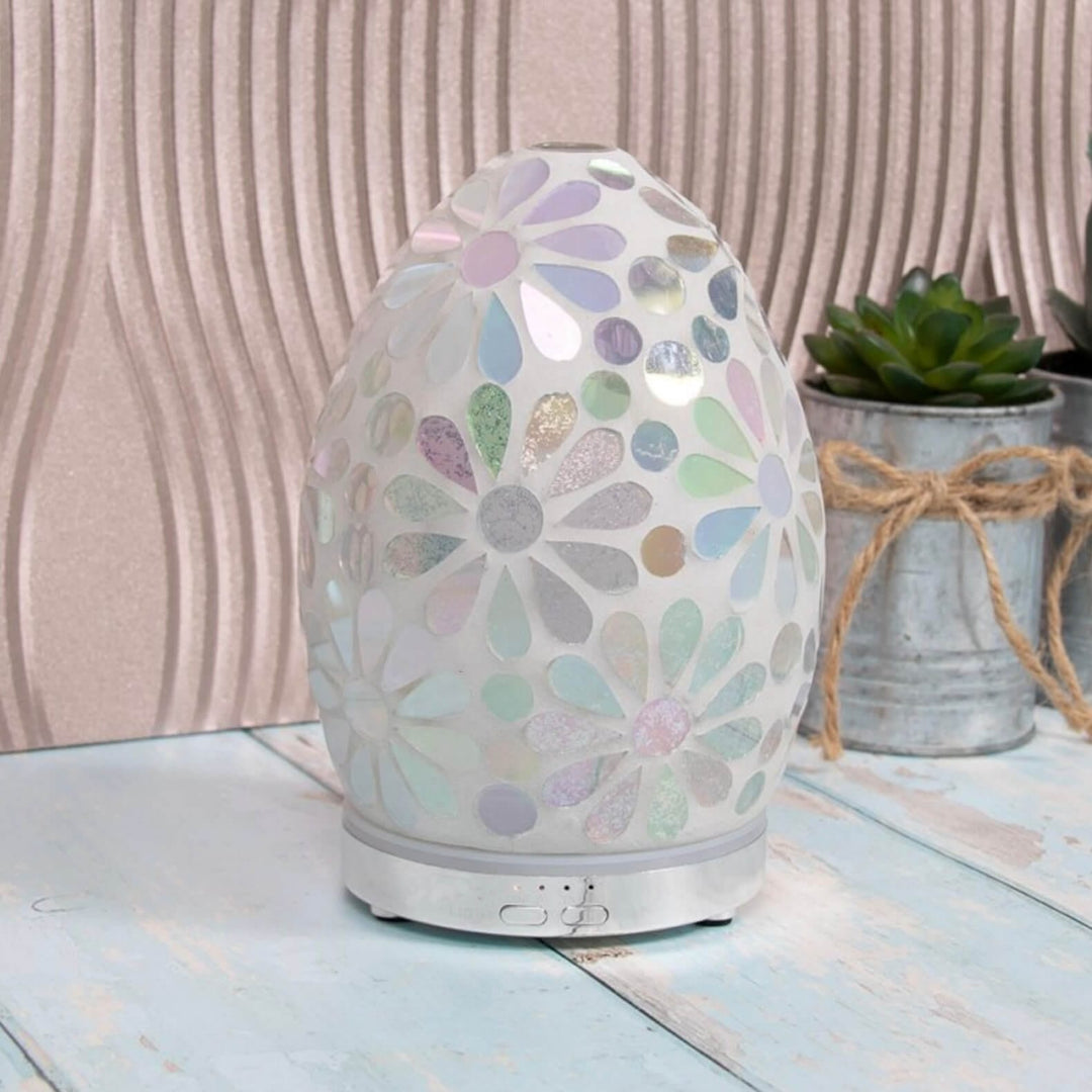 Aroma Humidifier Flower Mosaic Egg Colour Change LED Light 16cm White