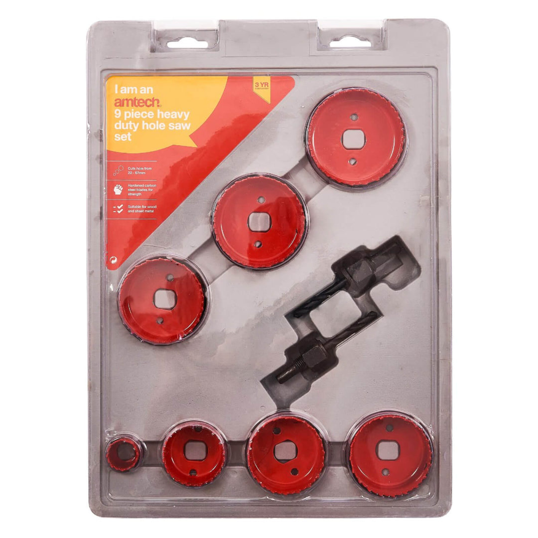 Amtech 9 Piece Heavy Duty Hole Saw Set