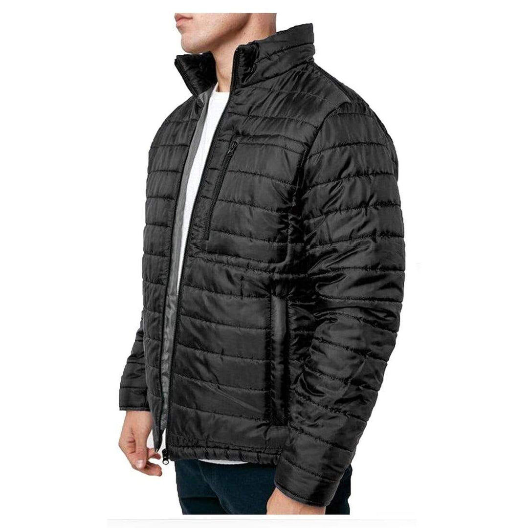 Mens Quilted Jacket Funnel Neck Puffer Winter Coat Padded Black / S