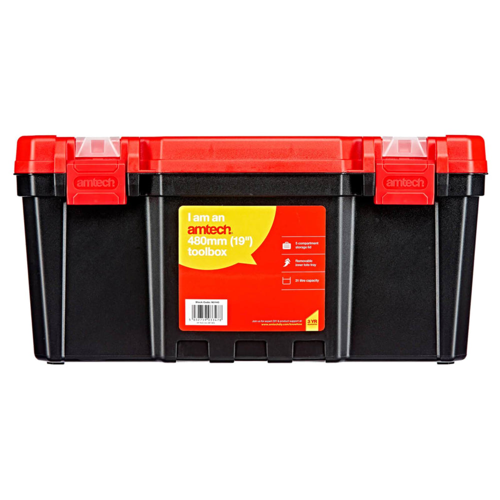 Amtech 19" Tool Box With Double Clip Closure Black/Red