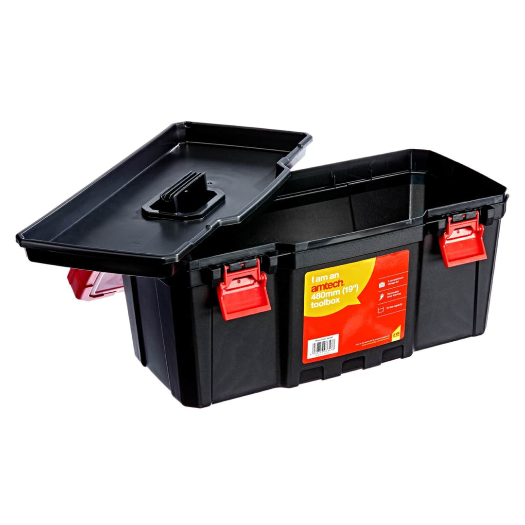 Amtech 19" Tool Box With Double Clip Closure Black/Red