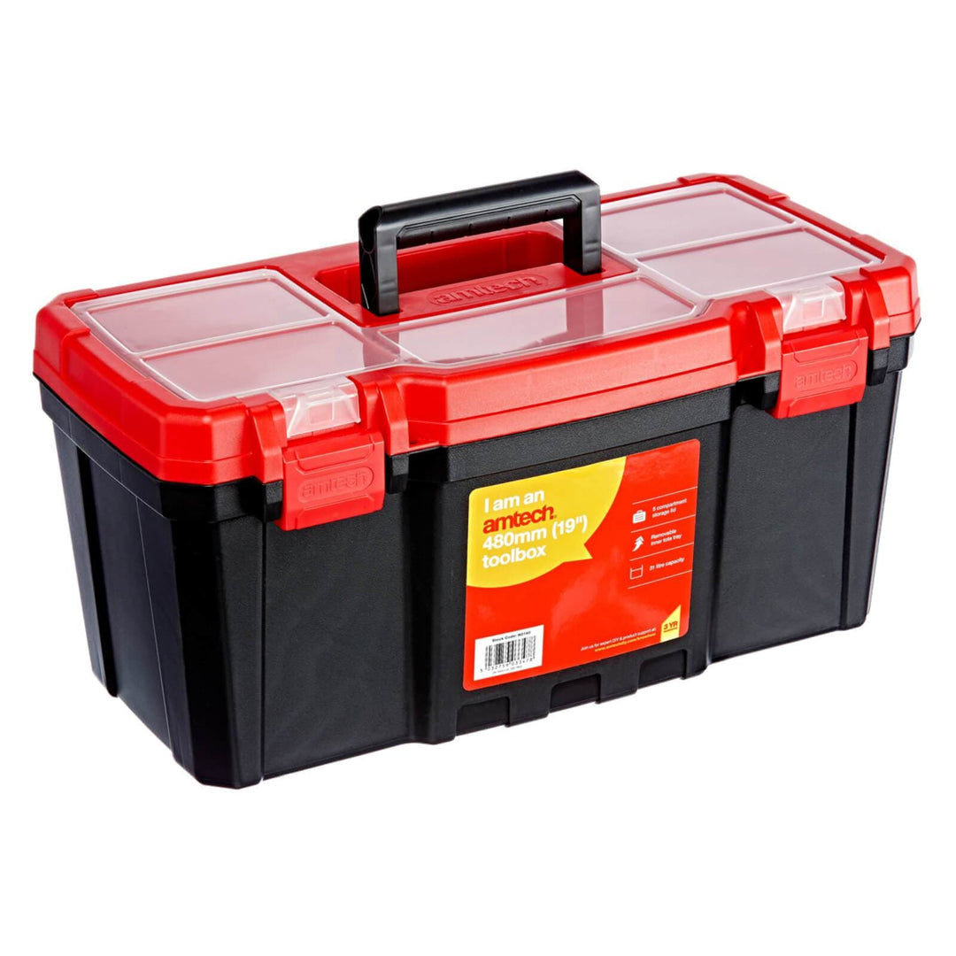 Amtech 19" Tool Box With Double Clip Closure Black/Red