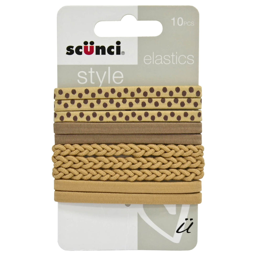 Scunci Style Pack Of 10 Elastics Hair Bands Blonde Braid Dots