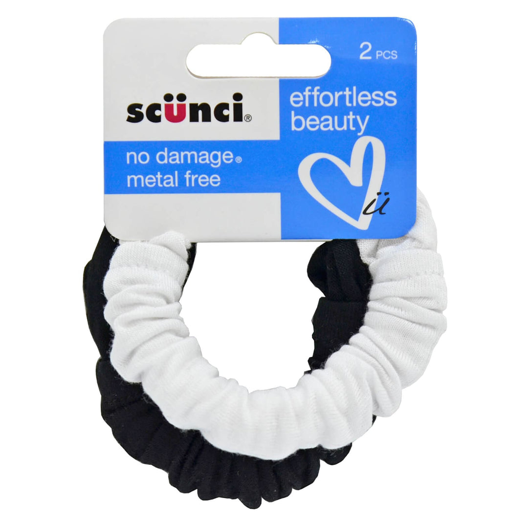 Scunci Pack Of 2 Scrunchies Hair Elastics Metal Free Black White