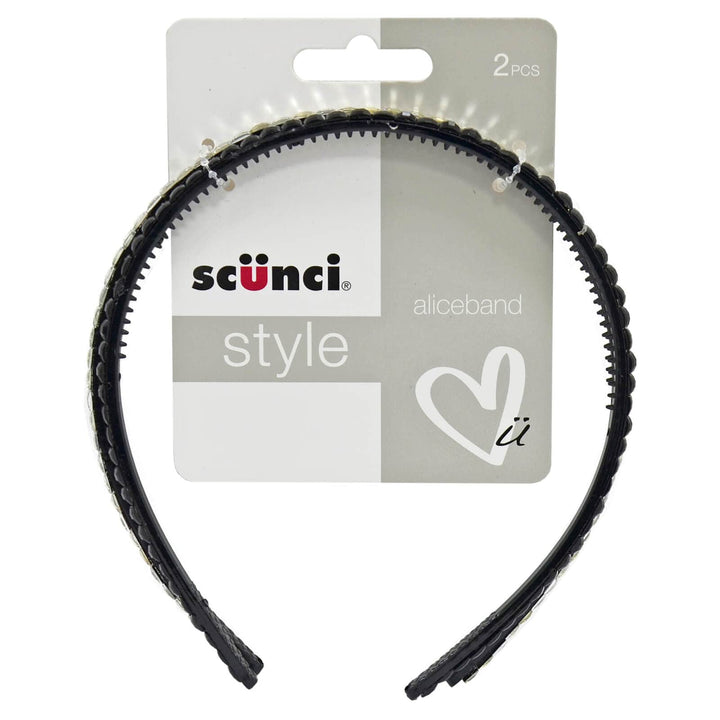 Scunci Style Pack Of 2 Headbands Alice Bands Jewel Black Silver