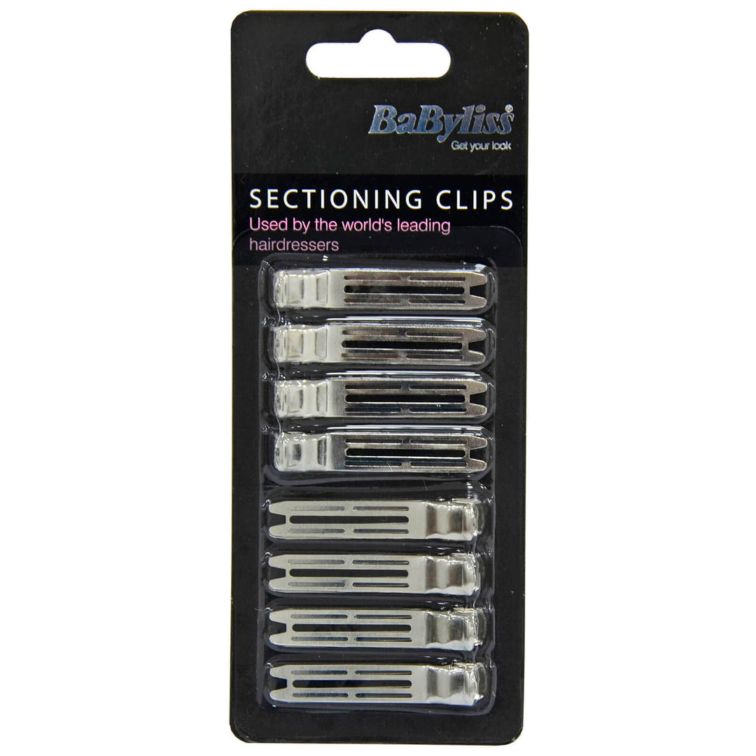 Babyliss Pack Of 8 Hair Sectioning Clips Pins Silver Metal 5cm