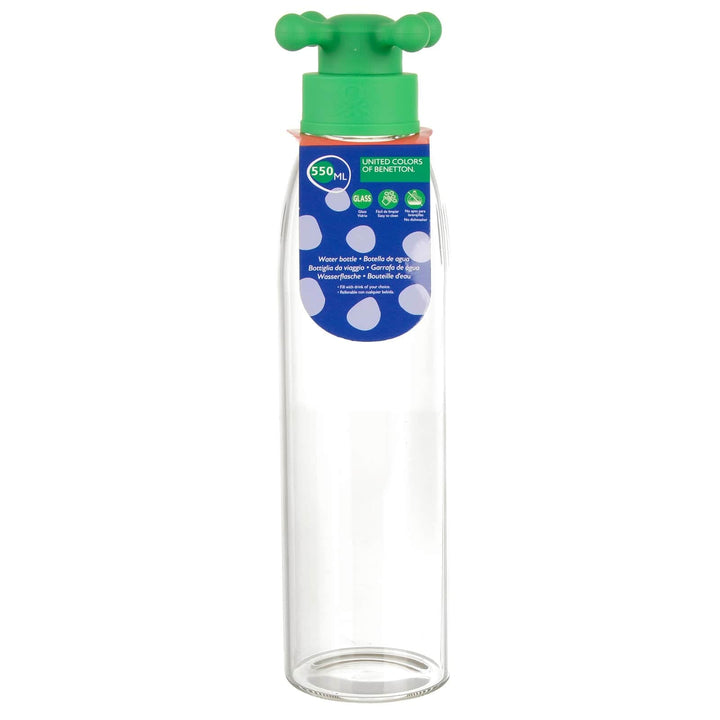 Benetton Water Bottle Borosilicate Glass Tap Handle Top 550ml Green