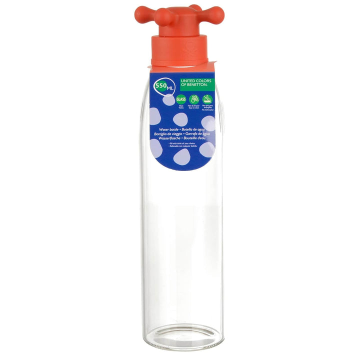 Benetton Water Bottle Borosilicate Glass Tap Handle Top 550ml Red