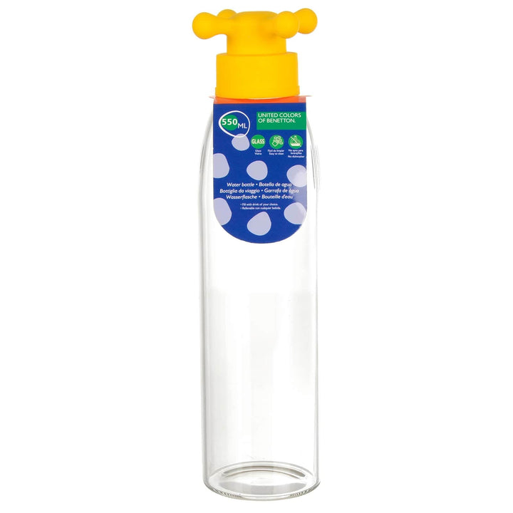 Benetton Water Bottle Borosilicate Glass Tap Handle Top 550ml Yellow