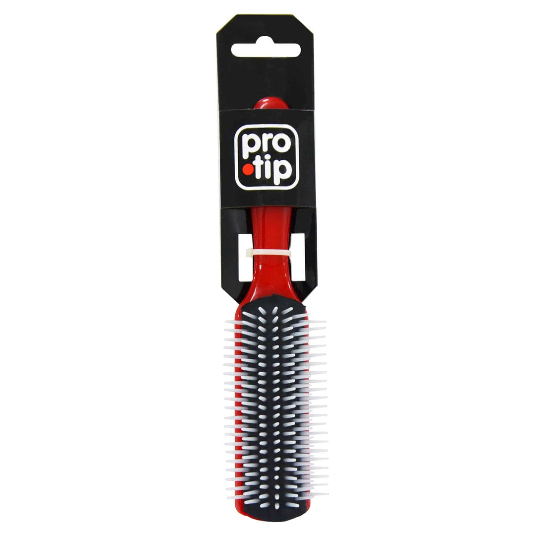 Pro Tip Styling Brush Black Cushion White Bristles Red Handle 7 Row