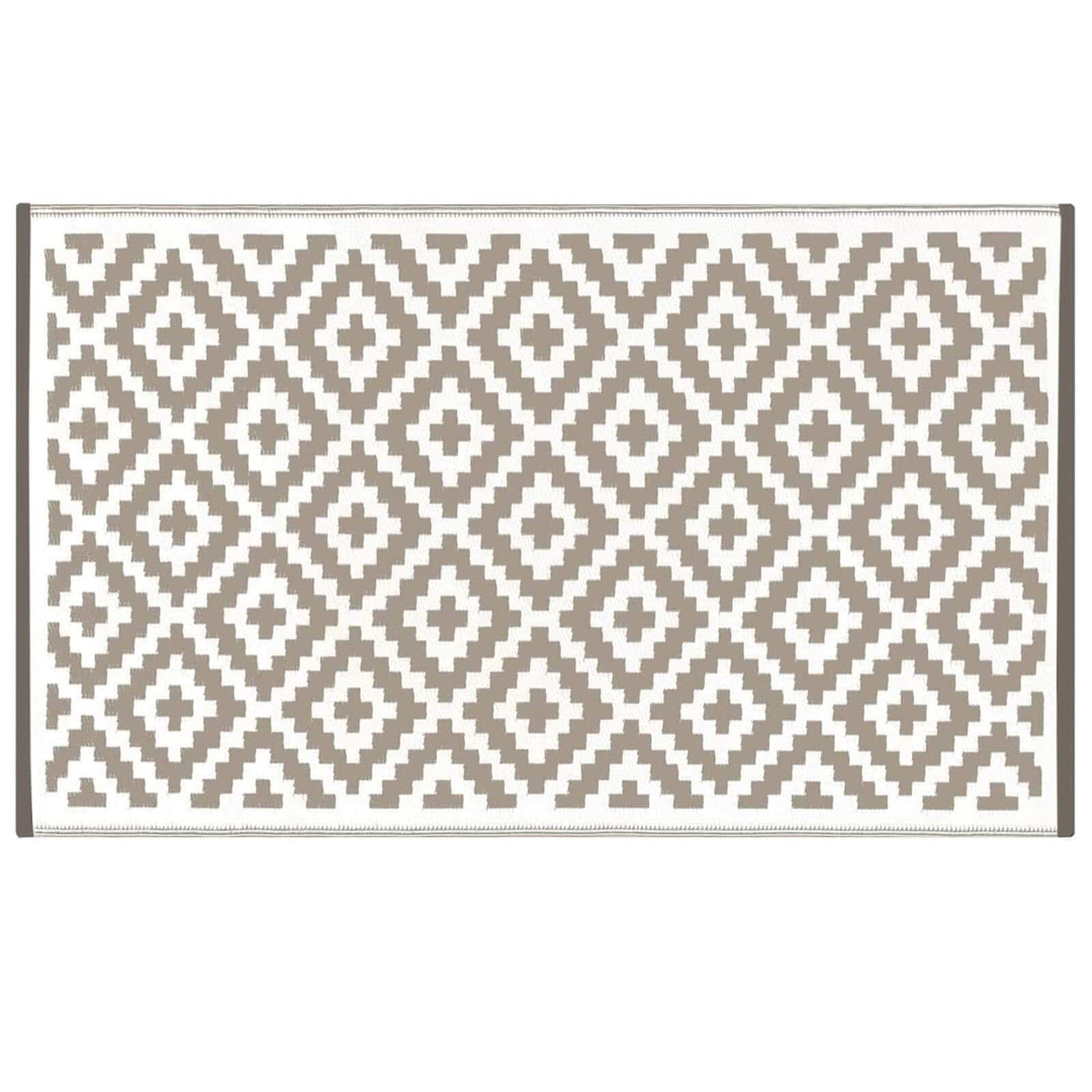 Outdoor Rug White Diamond Garden Mat Recycled Patio Balcony Taupe / Small