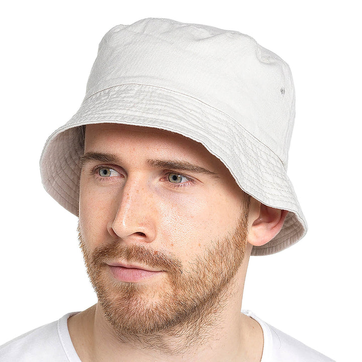 Mens Bucket Hat 100% Cotton Summer Holiday Festival Retro 80s Natural / S/M