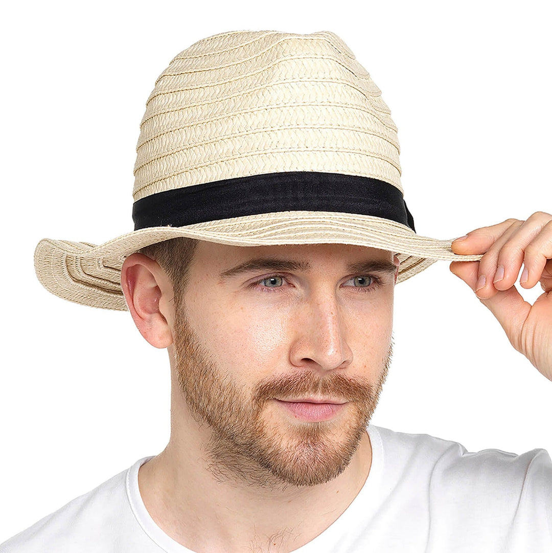 Mens Fedora Hat Straw Classic Panama Summer Holiday Headwear