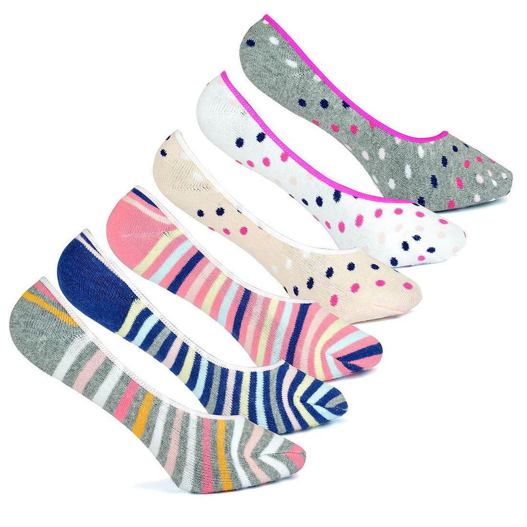 6 Pack Womens Shoe Liners Pattern Footsies Silicon Size 4-7 Spots/Stripes