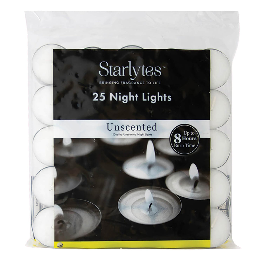 Pack Of 25 Starlytes Night Lights Unscented Tealights Candles