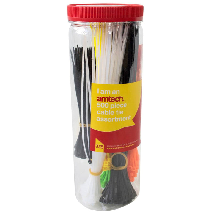 Amtech 500 Piece Assorted Cable Ties With Storage Tub