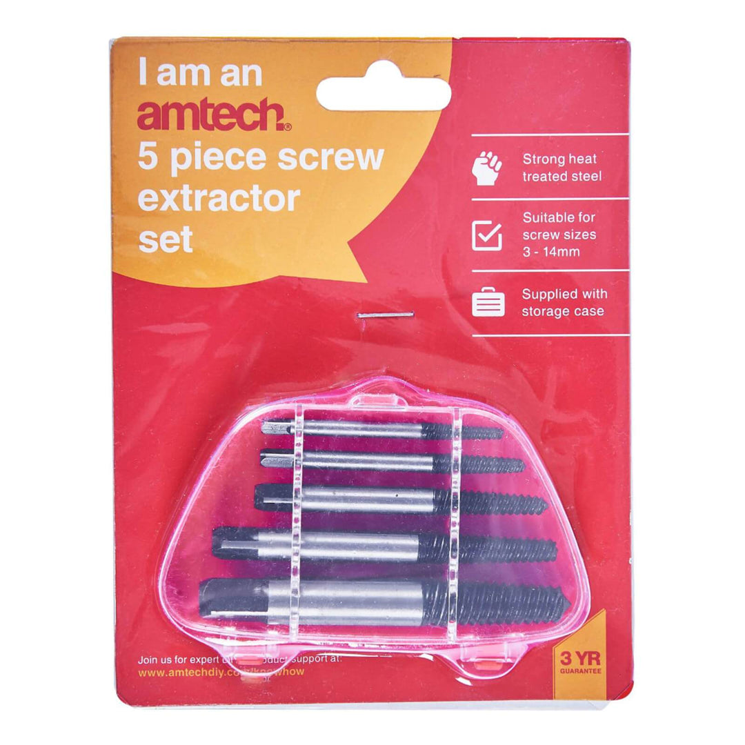 Amtech 5 Piece Screw Extractor Set With Storage Case