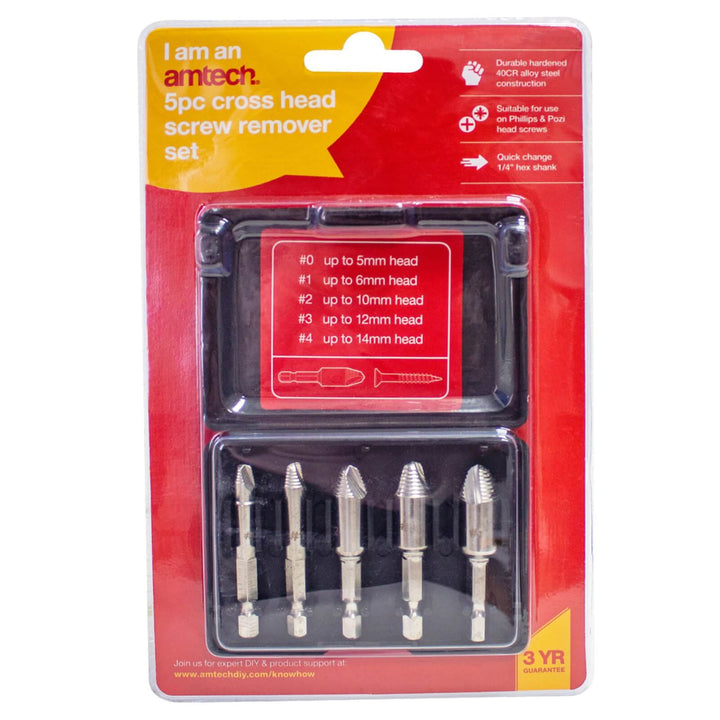 Amtech 5 Piece Cross Head Screw Remover Set