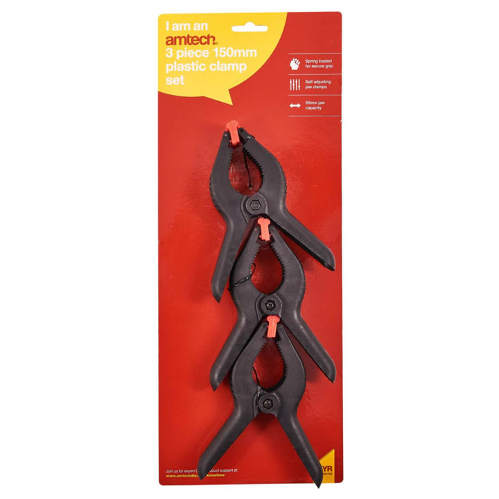 Amtech 3 Piece 6" Plastic Clamp Set 50mm Jaw Capacity