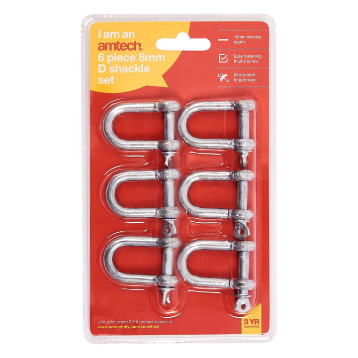 Amtech 6 Piece 8mm D Shackle Set