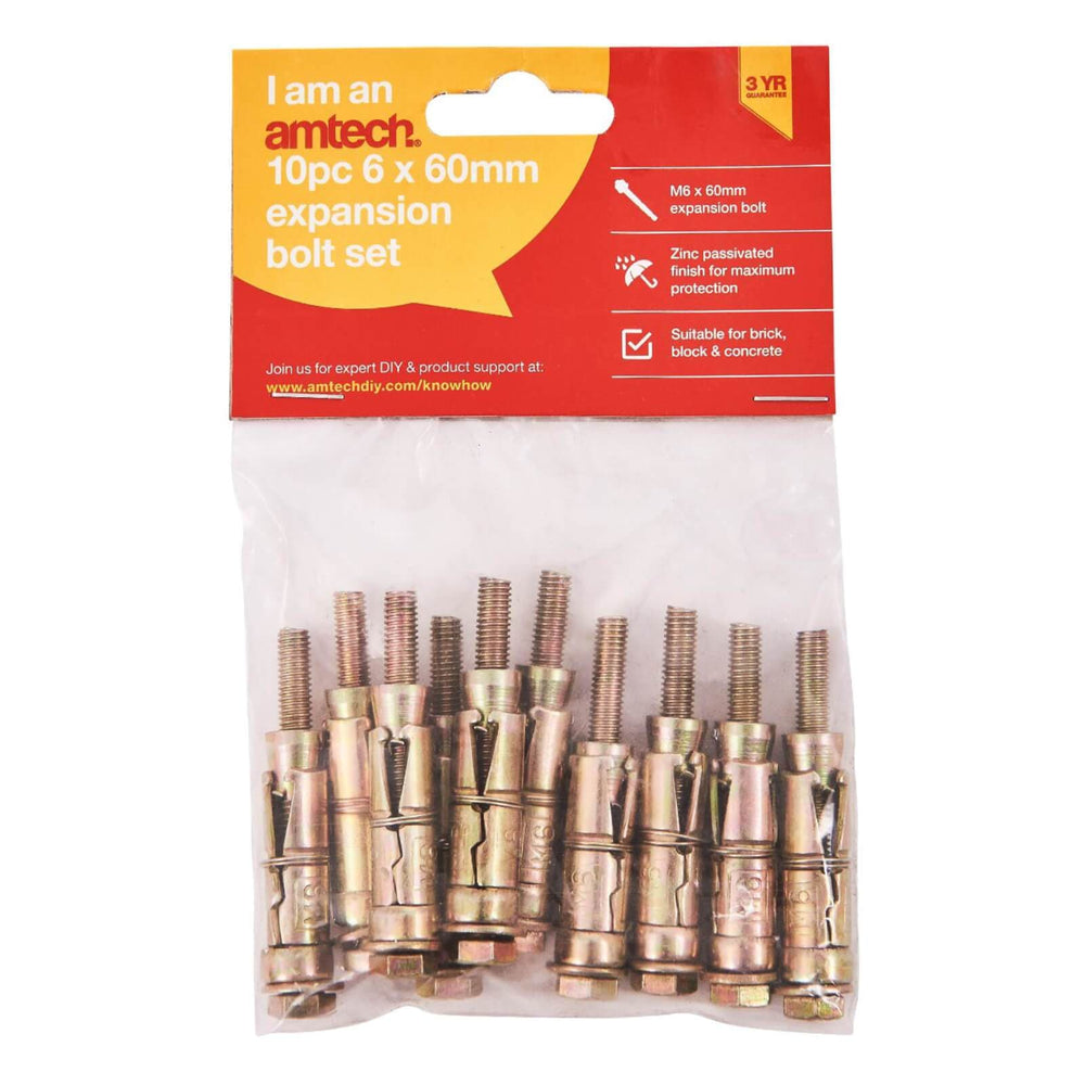 Amtech 10 Piece M6 x 60mm Expansion Bolt Set Heavy Duty