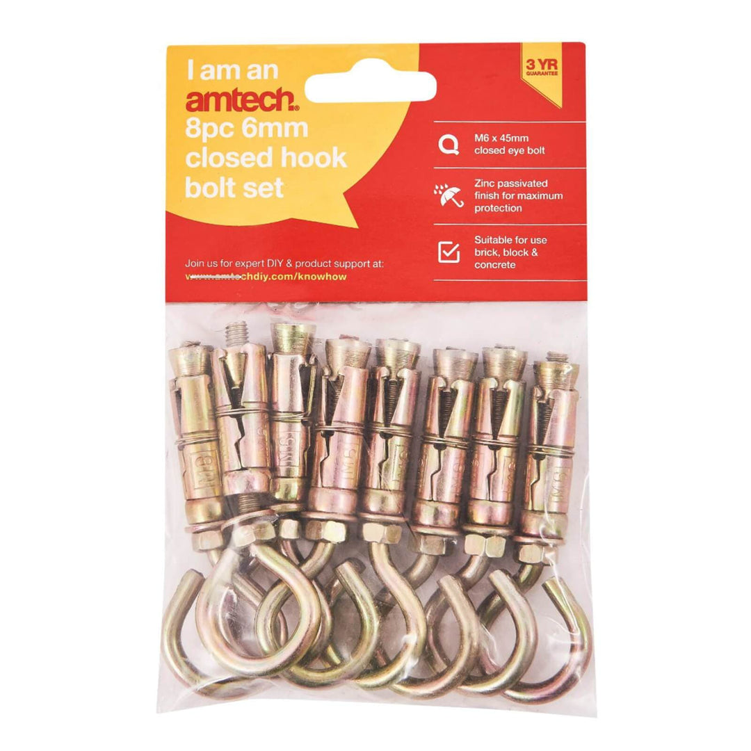 Amtech 8 Piece 6mm Closed Hook Bolt Set