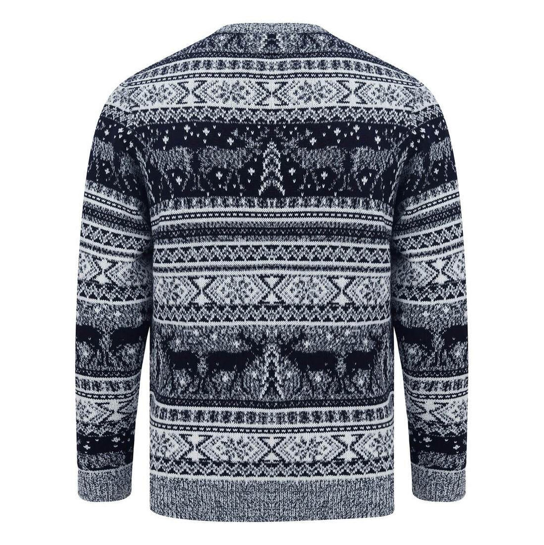 Mens Reindeer Fair Isle Christmas Jumper Grey Marl Nordic